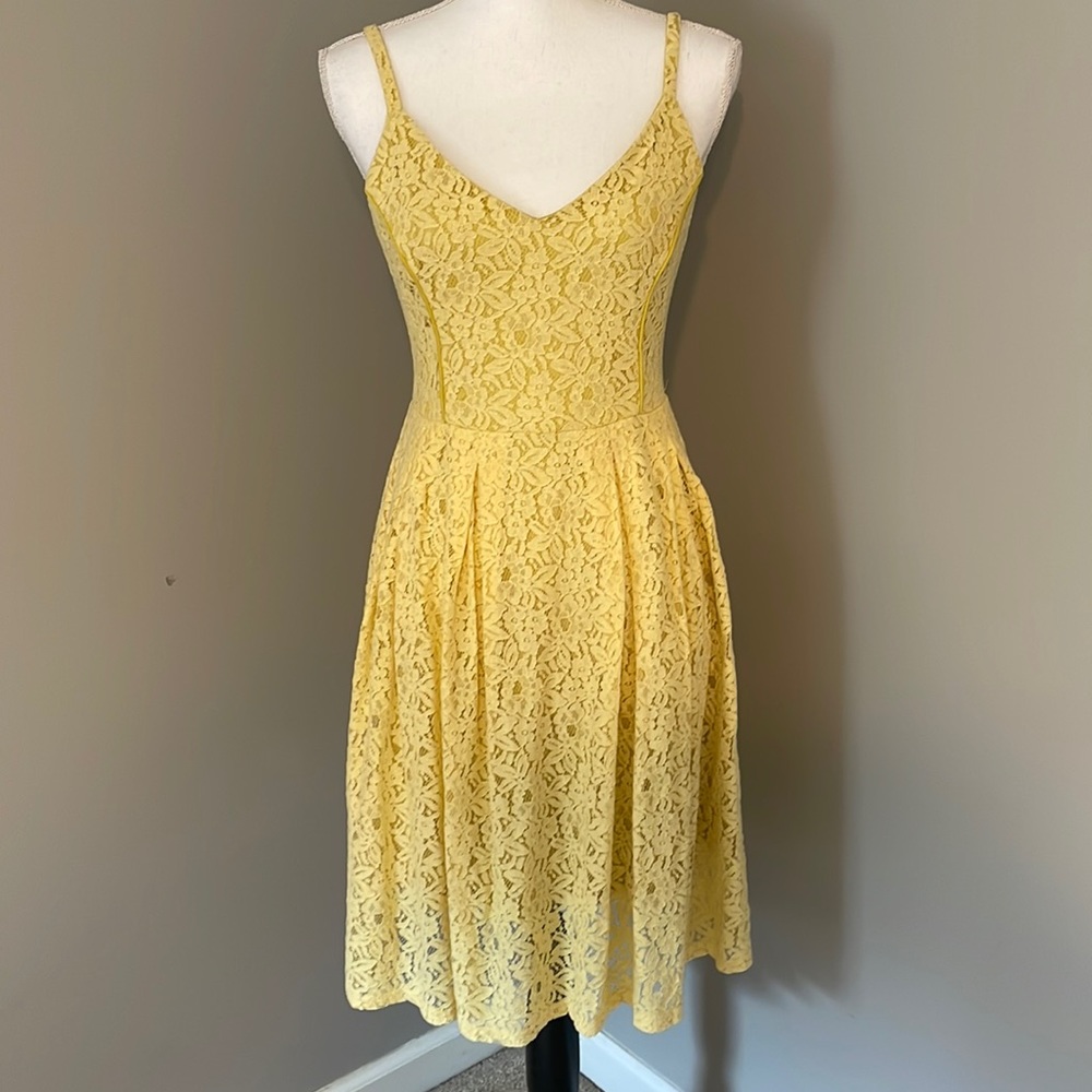Guess Yellow floral lace a-line dress